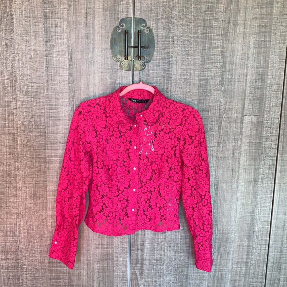 Zara‎ Lace Button Down Blouse